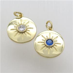 copper circle pendant paved zircon, eye, gold plated, mix, approx 16mm dia [FN12103]