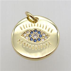 copper eye pendant paved zircon, gold plated, approx 15mm dia [FN12108]