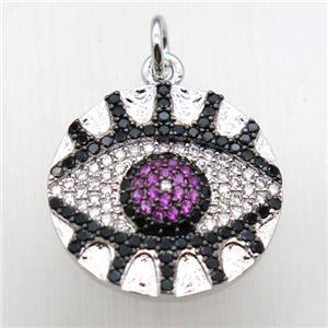 copper eye pendant paved zircon, platinum plated, approx 18mm dia [FN12119]