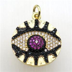 copper eye pendant paved zircon, gold plated, approx 18mm dia [FN12120]