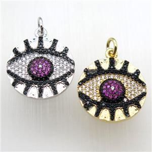 copper eye pendant paved zircon, mixed color, approx 18mm dia [FN12121]
