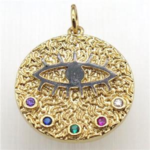 copper eye pendant paved zircon, gold plated, approx 20mm dia [FN12122]