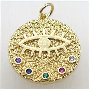 copper eye pendant paved zircon, gold plated, approx 20mm dia [FN12123]