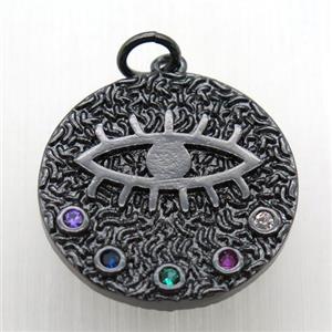 copper eye pendant paved zircon, black plated, approx 20mm dia [FN12124]