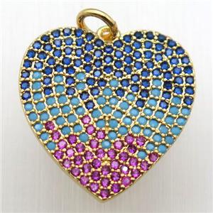 copper heart pendant paved zircon, gold plated, approx 20mm dia [FN12130]