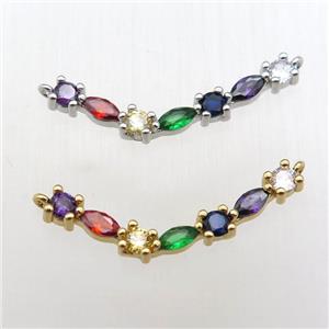 copper pendant paved zircon with 2loops, stick, mixed color, approx 30mm [FN12135]
