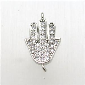 copper hamsahand connector paved zircon, platinum plated, approx 11-14mm [FN12136]