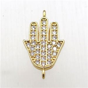 copper hamsahand connector paved zircon, gold plated, approx 11-14mm [FN12137]
