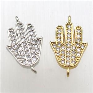 copper hamsahand connector paved zircon, mixed color, approx 11-14mm [FN12138]