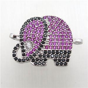 copper elephant connector paved zircon, platinum plated, approx 16-18mm [FN12142]