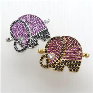 copper elephant connector paved zircon, mixed color, approx 16-18mm [FN12144]