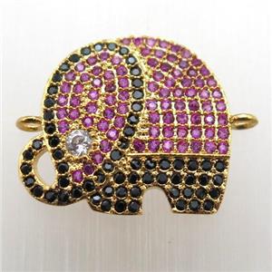 copper elephant connector paved zircon, gold plated, approx 18-20mm [FN12146]