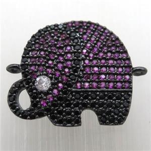 copper elephant connector paved zircon, black plated, approx 18-20mm [FN12147]