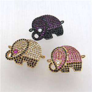 copper elephant connector paved zircon, mixed color, approx 18-20mm [FN12148]