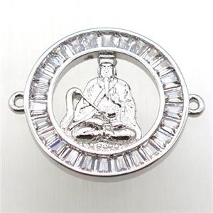 copper circle connector paved zircon, buddha, platinum plated, approx 20mm dia [FN12151]