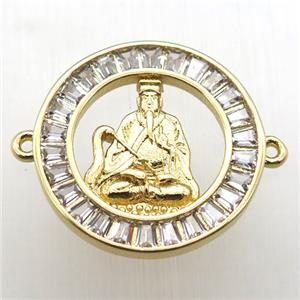 copper circle connector paved zircon, buddha, gold plated, approx 20mm dia [FN12152]