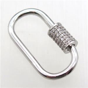 copper carabiner lock pendant paved zircon, platinum plated, approx 17-30mm [FN12158]
