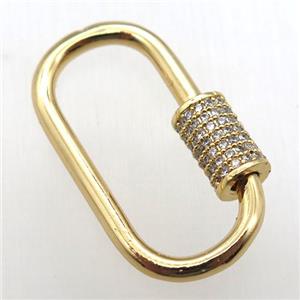 copper carabiner lock pendant paved zircon, gold plated, approx 17-30mm [FN12159]