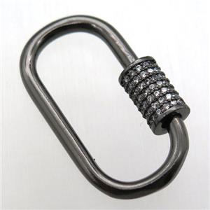copper carabiner lock pendant paved zircon, black plated, approx 17-30mm [FN12160]