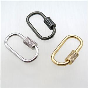 copper carabiner lock pendant paved zircon, mixed color, approx 17-30mm [FN12161]