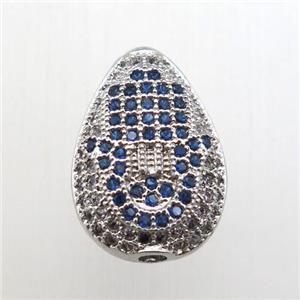 copper teardrop beads paved zircon, platinum plated, approx 11-16mm [FN12167]