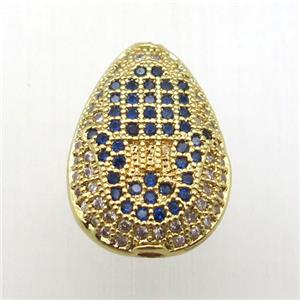 copper teardrop beads paved zircon, gold plated, approx 11-16mm [FN12168]