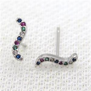 copper studs earring paved zircon, platinum plated, approx 11mm [FN12171]