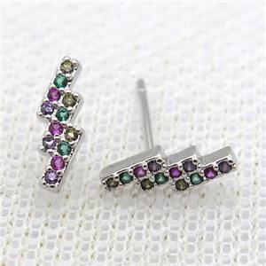 copper studs earring paved zircon, platinum plated, approx 11mm [FN12173]