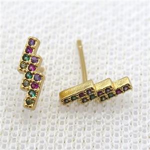 copper studs earring paved zircon, gold plated, approx 11mm [FN12174]
