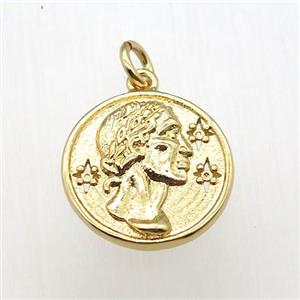 copper coin pendant, gold plated, approx 15mm dia [FN12178]