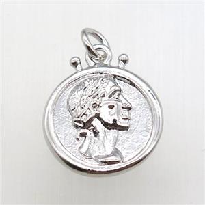 copper coin pendant, platinum plated, approx 15mm dia [FN12180]