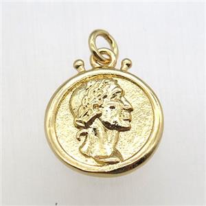 copper coin pendant, gold plated, approx 15mm dia [FN12181]