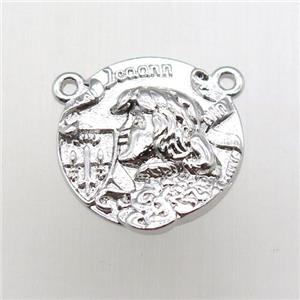 copper coin pendant, platinum plated, approx 15mm dia [FN12183]