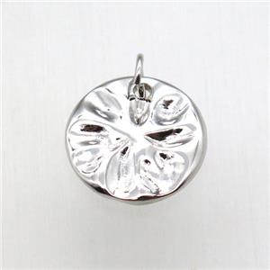 copper circle pendant, platinum plated, approx 15mm dia [FN12214]