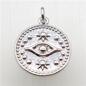 copper circle pendant, platinum plated, approx 17mm dia [FN12221]