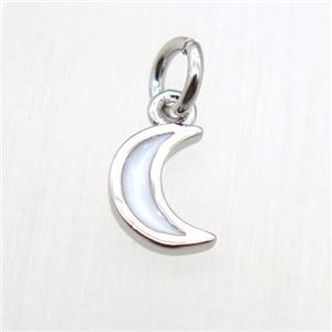 copper moon pendant, enameling, platinum plated, approx 6-8mm [FN12224]