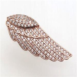 copper pendant paved zircon, angel wing, rose gold, approx 15-37mm [FN12232]