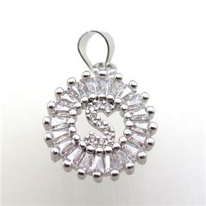 copper letter-S pendant paved zircon, platinum plated, approx 15mm dia [FN12248]
