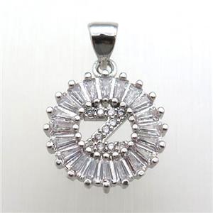 copper letter-Z pendant paved zircon, platinum plated, approx 15mm dia [FN12253]