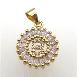 copper letter-B pendant paved zircon, gold plated, approx 15mm dia [FN12255]