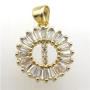 copper letter-I pendant paved zircon, gold plated, approx 15mm dia [FN12262]
