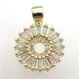 copper letter-O pendant paved zircon, gold plated, approx 15mm dia [FN12268]