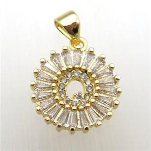 copper letter-Q pendant paved zircon, gold plated, approx 15mm dia [FN12270]