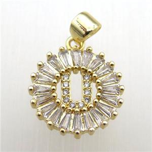 copper letter-U pendant paved zircon, gold plated, approx 15mm dia [FN12274]