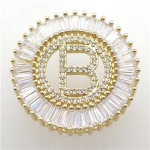 copper letter-B pendant paved zircon, gold plated, approx 28mm dia [FN12281]