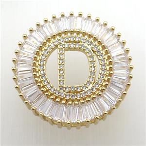 copper letter-D pendant paved zircon, gold plated, approx 28mm dia [FN12283]