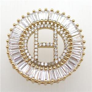 copper letter-H pendant paved zircon, gold plated, approx 28mm dia [FN12287]