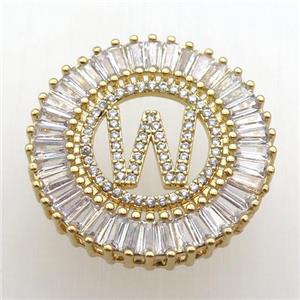copper letter-W pendant paved zircon, gold plated, approx 28mm dia [FN12299]