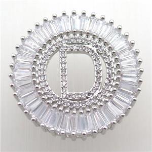 copper letter-D pendant paved zircon, platinum plated, approx 28mm dia [FN12304]