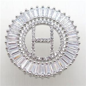 copper letter-H pendant paved zircon, platinum plated, approx 28mm dia [FN12308]